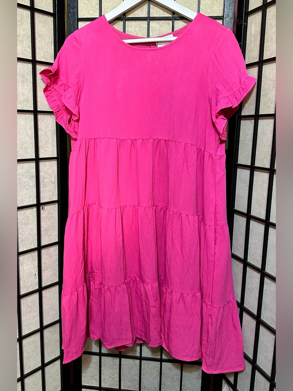 Short Sleeve Tiered Ruffle Flowy Tunic Dress - Picture 3 of 8